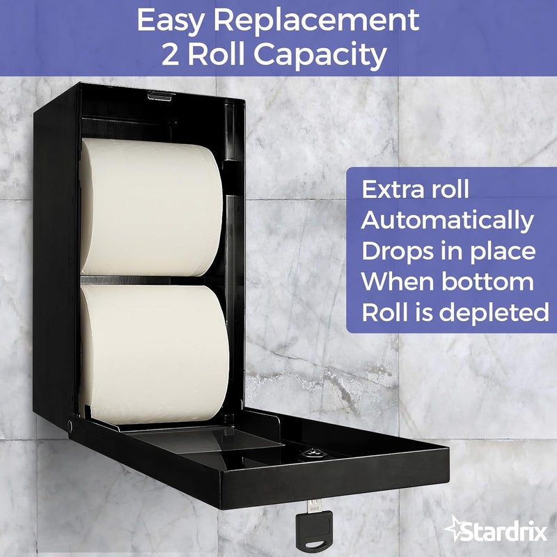 stardrix Matte Black 2 Roll Stainless Steel Commercial Toilet Paper Dispenser, Heavy Duty Wall Mount Tissue Holder with Lock for Restroom/Bathroom - Image 3